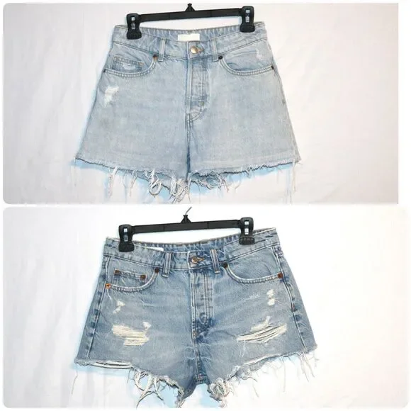 Bundle Zara / H&M Light Blue Distressed Denim Cutoff Shorts (Size 4) - Picture 1 of 7
